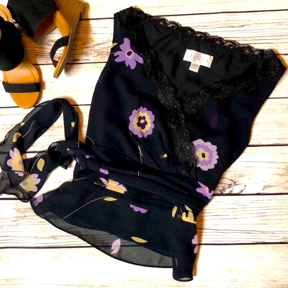 Floral Wrap Top Casual Corner Posey Blouse